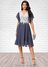 Load image into Gallery viewer, Valery A-line V-Neck Knee-Length Chiffon Lace Cocktail Dress HDOP0022376