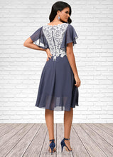 Load image into Gallery viewer, Valery A-line V-Neck Knee-Length Chiffon Lace Cocktail Dress HDOP0022376