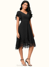 Load image into Gallery viewer, Willa A-line V-Neck Asymmetrical Chiffon Lace Cocktail Dress With Sequins HDOP0022377