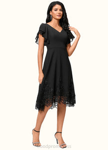 Willa A-line V-Neck Asymmetrical Chiffon Lace Cocktail Dress With Sequins HDOP0022377