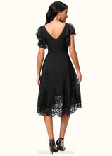 Load image into Gallery viewer, Willa A-line V-Neck Asymmetrical Chiffon Lace Cocktail Dress With Sequins HDOP0022377