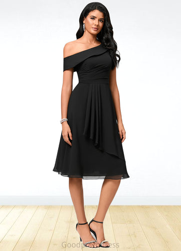 Kendall A-line One Shoulder Tea-Length Chiffon Cocktail Dress With Ruffle HDOP0022378
