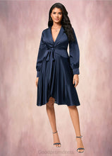 Load image into Gallery viewer, Elsa A-line V-Neck Asymmetrical Silky Satin Cocktail Dress With Bow HDOP0022385