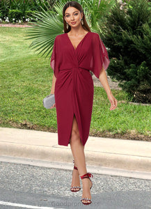Jessie Sheath/Column V-Neck Knee-Length Chiffon Cocktail Dress With Pleated HDOP0022386