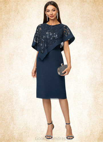 Hedda Sheath/Column Scoop Knee-Length Chiffon Lace Cocktail Dress With Sequins HDOP0022399