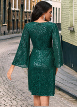 Load image into Gallery viewer, Selina Sheath/Column V-Neck Knee-Length Sequin Cocktail Dress With Ruffle HDOP0022400