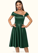 Load image into Gallery viewer, Brianna A-line Asymmetrical Knee-Length Satin Cocktail Dress With Rhinestone Crystal Brooch HDOP0022407