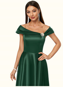 Brianna A-line Asymmetrical Knee-Length Satin Cocktail Dress With Rhinestone Crystal Brooch HDOP0022407