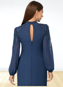 Dominique Sheath/Column High Neck Knee-Length Chiffon Cocktail Dress With Appliques Lace Sequins HDOP0022408
