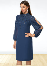 Load image into Gallery viewer, Dominique Sheath/Column High Neck Knee-Length Chiffon Cocktail Dress With Appliques Lace Sequins HDOP0022408
