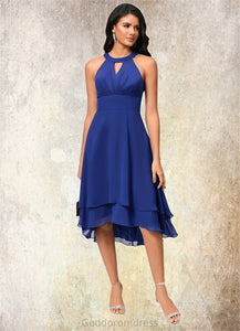 Maia A-line Scoop Asymmetrical Chiffon Cocktail Dress With Pleated HDOP0022410