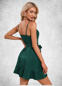 Genevieve Appliques Lace Halter Elegant A-line Satin Mini Dresses HDOP0022413