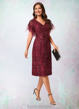 Load image into Gallery viewer, Kianna A-line Off the Shoulder Knee-Length Lace Sequin Cocktail Dress With Sequins HDOP0022420