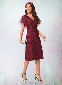 Kianna A-line Off the Shoulder Knee-Length Lace Sequin Cocktail Dress With Sequins HDOP0022420