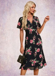 Jasmin Floral Print V-Neck Elegant A-line Chiffon Midi Dresses HDOP0022424