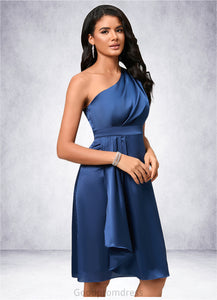 Tiara A-line One Shoulder Knee-Length Satin Cocktail Dress With Ruffle HDOP0022427