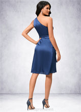 Load image into Gallery viewer, Tiara A-line One Shoulder Knee-Length Satin Cocktail Dress With Ruffle HDOP0022427