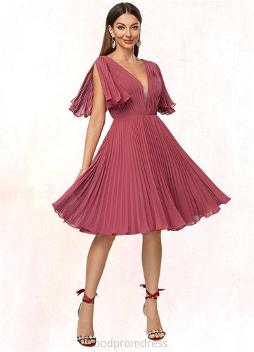 Taylor A-line V-Neck Knee-Length Chiffon Cocktail Dress With Pleated HDOP0022429
