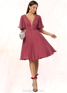 Taylor A-line V-Neck Knee-Length Chiffon Cocktail Dress With Pleated HDOP0022429