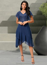 Load image into Gallery viewer, Sally A-line V-Neck Tea-Length Chiffon Lace Cocktail Dress With Cascading Ruffles HDOP0022430