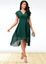 Load image into Gallery viewer, Everly A-line V-Neck Asymmetrical Chiffon Cocktail Dress With Ruffle HDOP0022459