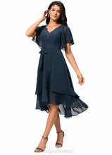 Load image into Gallery viewer, Frederica A-line V-Neck Asymmetrical Chiffon Lace Cocktail Dress HDOP0022461