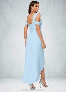 Hope Sheath/Column Cold Shoulder Asymmetrical Chiffon Cocktail Dress With Ruffle HDOP0022462