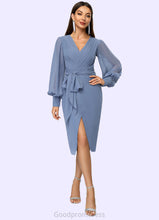 Load image into Gallery viewer, Regan Sheath/Column V-Neck Knee-Length Chiffon Cocktail Dress With Bow Pleated HDOP0022484