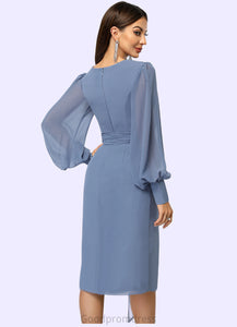 Regan Sheath/Column V-Neck Knee-Length Chiffon Cocktail Dress With Bow Pleated HDOP0022484
