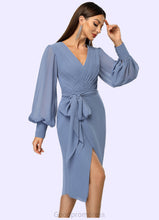 Load image into Gallery viewer, Regan Sheath/Column V-Neck Knee-Length Chiffon Cocktail Dress With Bow Pleated HDOP0022484