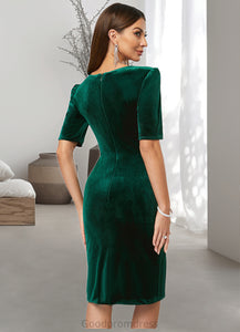 Madeleine Sheath/Column V-Neck Knee-Length Velvet Cocktail Dress With Pleated HDOP0022485