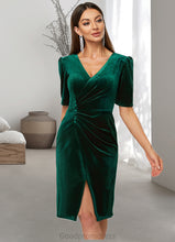 Load image into Gallery viewer, Madeleine Sheath/Column V-Neck Knee-Length Velvet Cocktail Dress With Pleated HDOP0022485