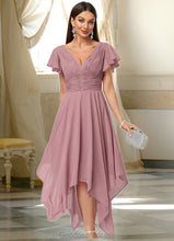 Load image into Gallery viewer, Carolina A-line V-Neck Ankle-Length Chiffon Cocktail Dress With Ruffle HDOP0022486