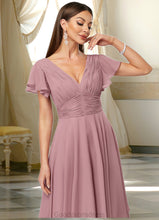 Load image into Gallery viewer, Carolina A-line V-Neck Ankle-Length Chiffon Cocktail Dress With Ruffle HDOP0022486