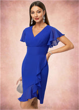 Load image into Gallery viewer, Aimee Sheath/Column V-Neck Knee-Length Chiffon Cocktail Dress With Cascading Ruffles HDOP0022487