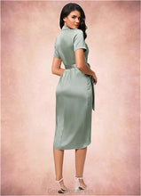 Load image into Gallery viewer, Dylan Sheath/Column V-Neck Asymmetrical Satin Cocktail Dress With Bow HDOP0022488