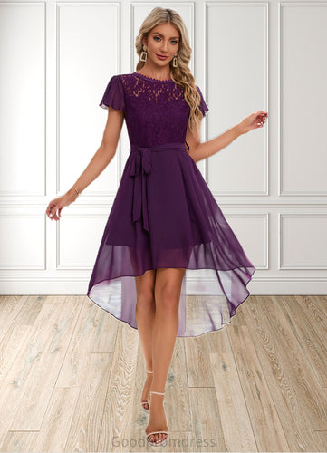 Briley Cascading Ruffles Asymmetrical Elegant A-line Chiffon Ankle-Length Dresses HDOP0022494