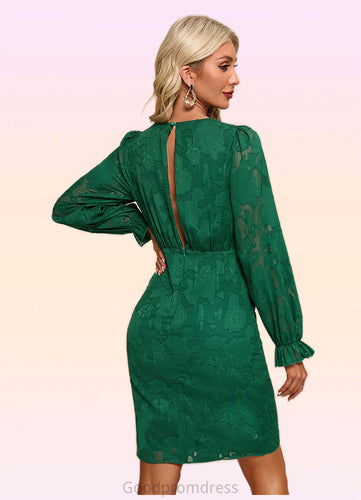 Johanna V-Neck Elegant Sheath/Column Chiffon Jacquard Asymmetrical Dresses HDOP0022505