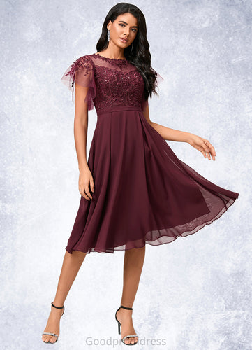 Nayeli A-line Illusion Knee-Length Chiffon Cocktail Dress With Sequins HDOP0022512