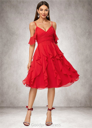 Allison A-line Cold Shoulder Knee-Length Chiffon Cocktail Dress With Cascading Ruffles HDOP0022513