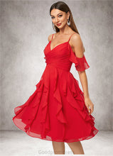 Load image into Gallery viewer, Allison A-line Cold Shoulder Knee-Length Chiffon Cocktail Dress With Cascading Ruffles HDOP0022513