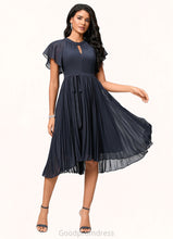 Load image into Gallery viewer, Kayden A-line Scoop Asymmetrical Chiffon Cocktail Dress With Bow Pleated HDOP0022530