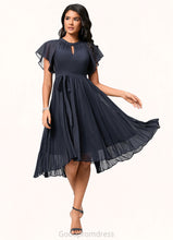 Load image into Gallery viewer, Kayden A-line Scoop Asymmetrical Chiffon Cocktail Dress With Bow Pleated HDOP0022530