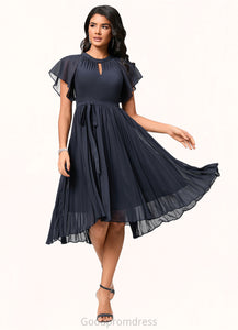 Kayden A-line Scoop Asymmetrical Chiffon Cocktail Dress With Bow Pleated HDOP0022530