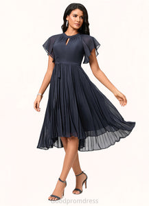 Kayden A-line Scoop Asymmetrical Chiffon Cocktail Dress With Bow Pleated HDOP0022530