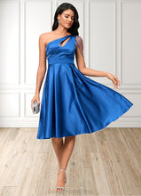 Load image into Gallery viewer, Patricia A-line One Shoulder Knee-Length Satin Cocktail Dress With Beading Pleated HDOP0022531