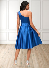 Load image into Gallery viewer, Patricia A-line One Shoulder Knee-Length Satin Cocktail Dress With Beading Pleated HDOP0022531