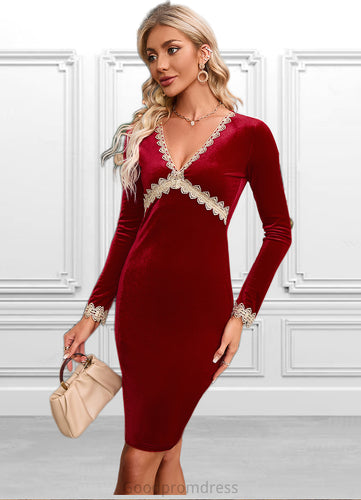 Keely Appliques Lace V-Neck Elegant Bodycon Velvet Mini Dresses HDOP0022560