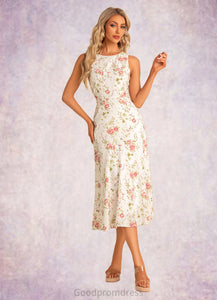 Jane Trumpet/Mermaid Scoop Tea-Length Polyester Bridesmaid Dress With Floral Print HDOP0022566