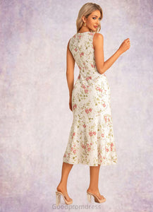 Jane Trumpet/Mermaid Scoop Tea-Length Polyester Bridesmaid Dress With Floral Print HDOP0022566